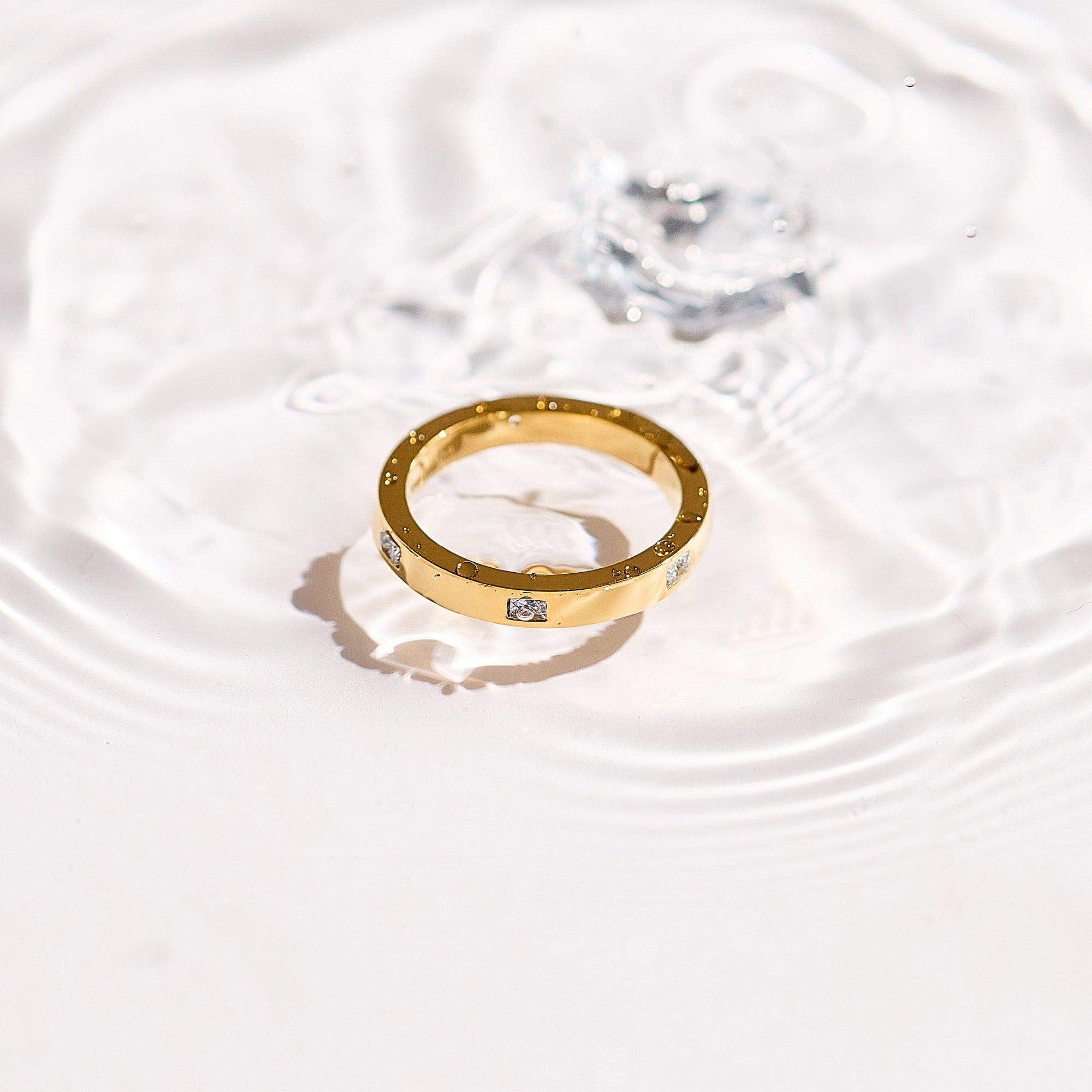 Square Crystal Flat Band Ring