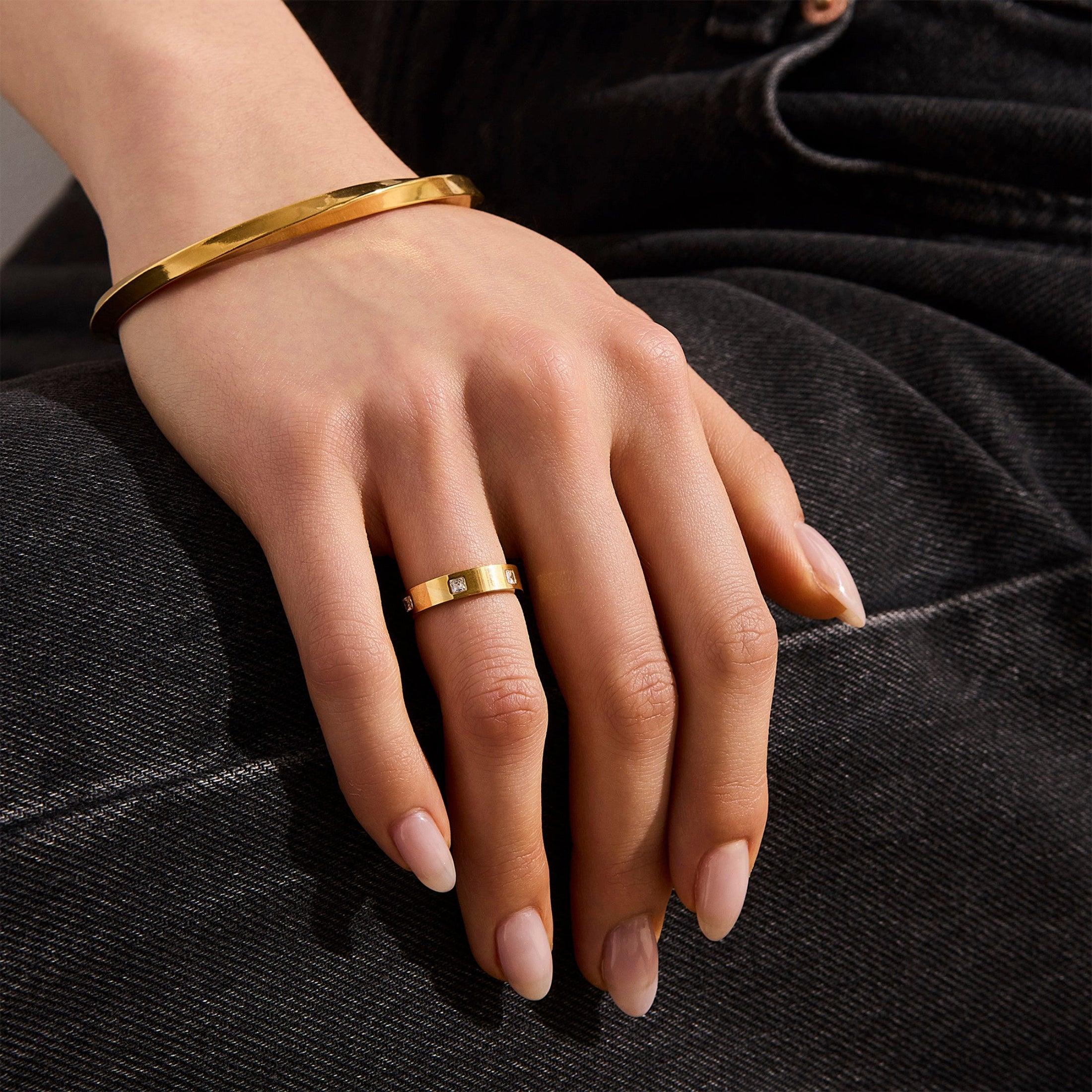 Square Crystal Flat Band Ring